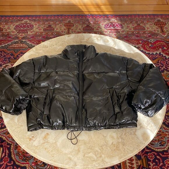H&M Divided Black Glossy Vinyl Puffy Bomber Jacket - Picture 11 of 11